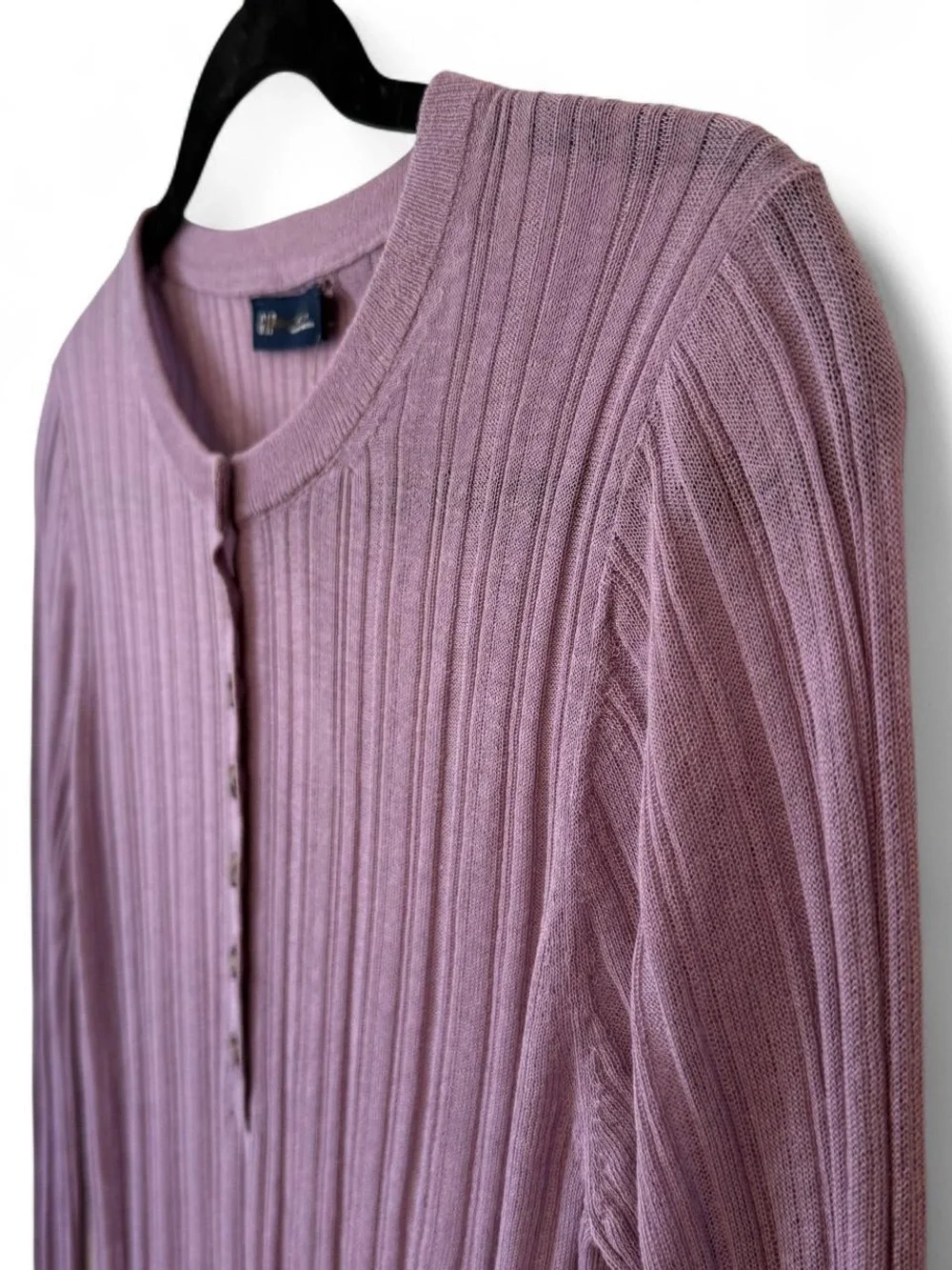 GAP Ribbed Henley Long Sleeve Top in amethyst purple sheer